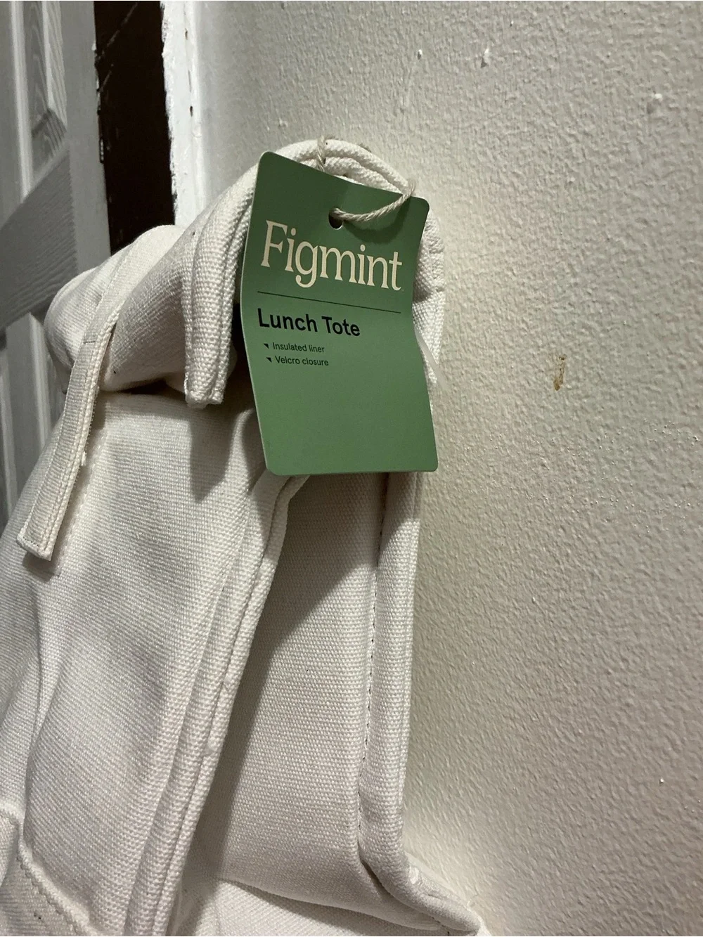 Mint Canvas Lunch Tote in Cream with Green Tag